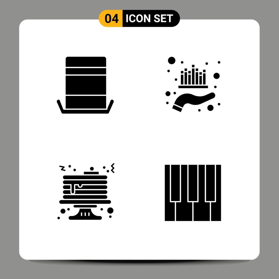 Pictogram Set of 4 Simple Solid Glyphs of fashion breakfast top hat management food Editable Vector Design Elements