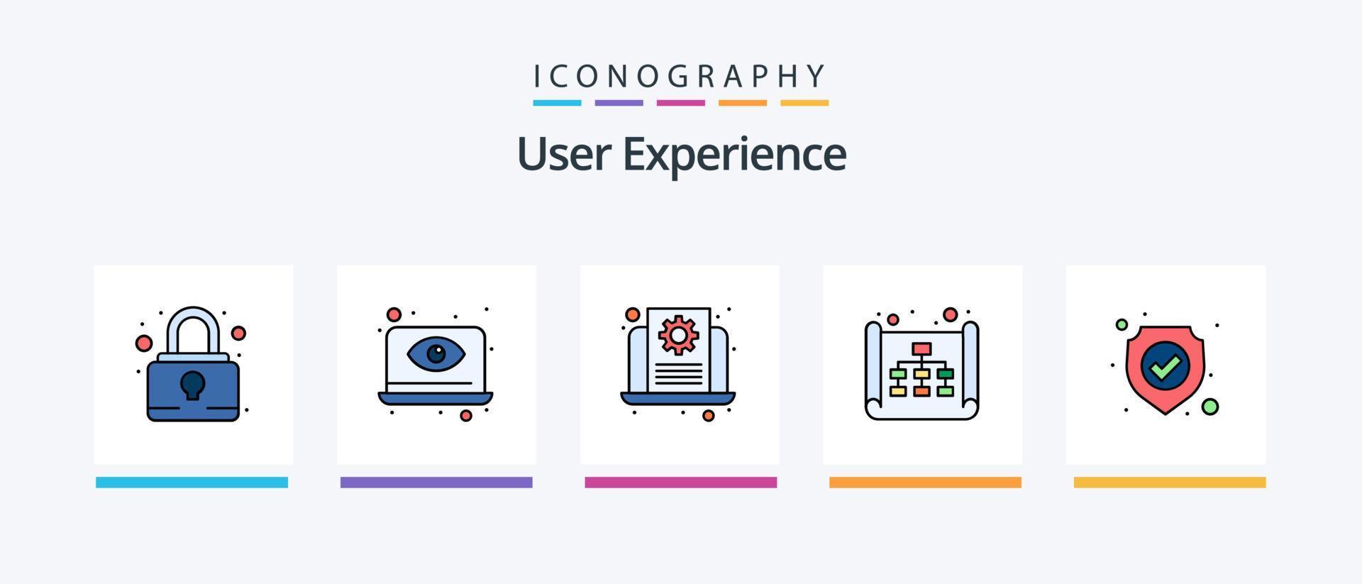 la línea de experiencia del usuario llenó el paquete de 5 íconos que incluye el mapa del sitio. mapa. usuario. vista. ordenador portátil. diseño de iconos creativos vector