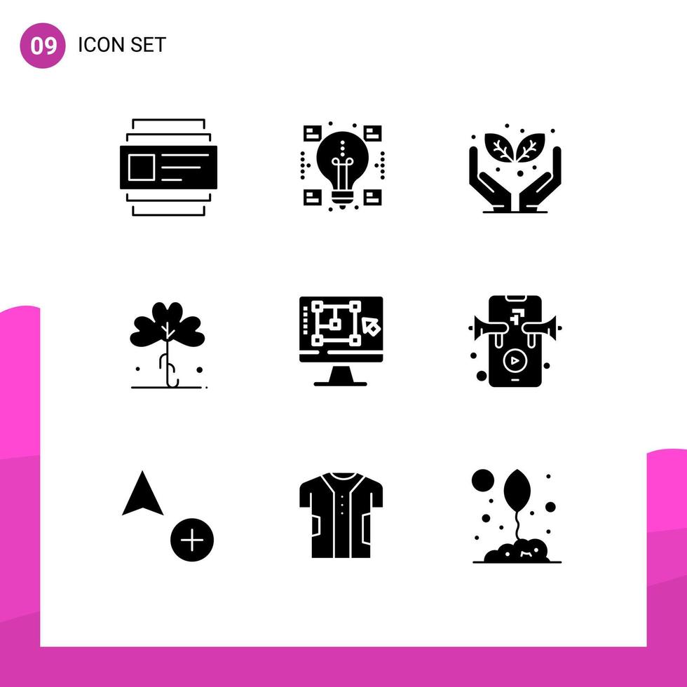 Set of 9 Modern UI Icons Symbols Signs for designing tool computer protect plant ireland Editable Vector Design Elements