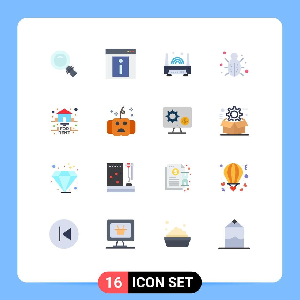 conjunto moderno de 16 colores planos pictograma de la página web de la red de seguridad tecnología de Internet paquete editable de elementos de diseño de vectores creativos