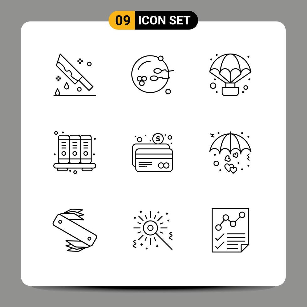 Pack of 9 creative Outlines of atm knowledge sex business observation Editable Vector Design Elements