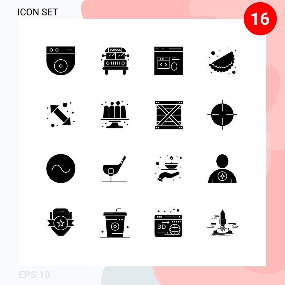 Pack of 16 Modern Solid Glyphs Signs and Symbols for Web Print Media such as right go coding arrow matrhri Editable Vector Design Elements