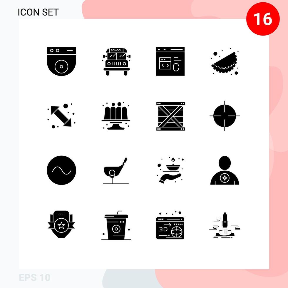paquete de 16 signos y símbolos de glifos sólidos modernos para medios de impresión web, como elementos de diseño vectorial editables de matrhri de flecha de codificación derecha vector
