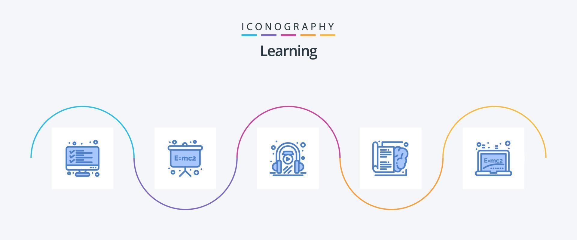 aprendiendo el paquete de iconos azul 5 que incluye tablero. aprendizaje. y aprendizaje. conocimiento. libro vector