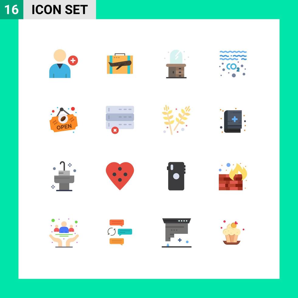 Mobile Interface Flat Color Set of 16 Pictograms of open pollution portfolio oil dresser Editable Pack of Creative Vector Design Elements