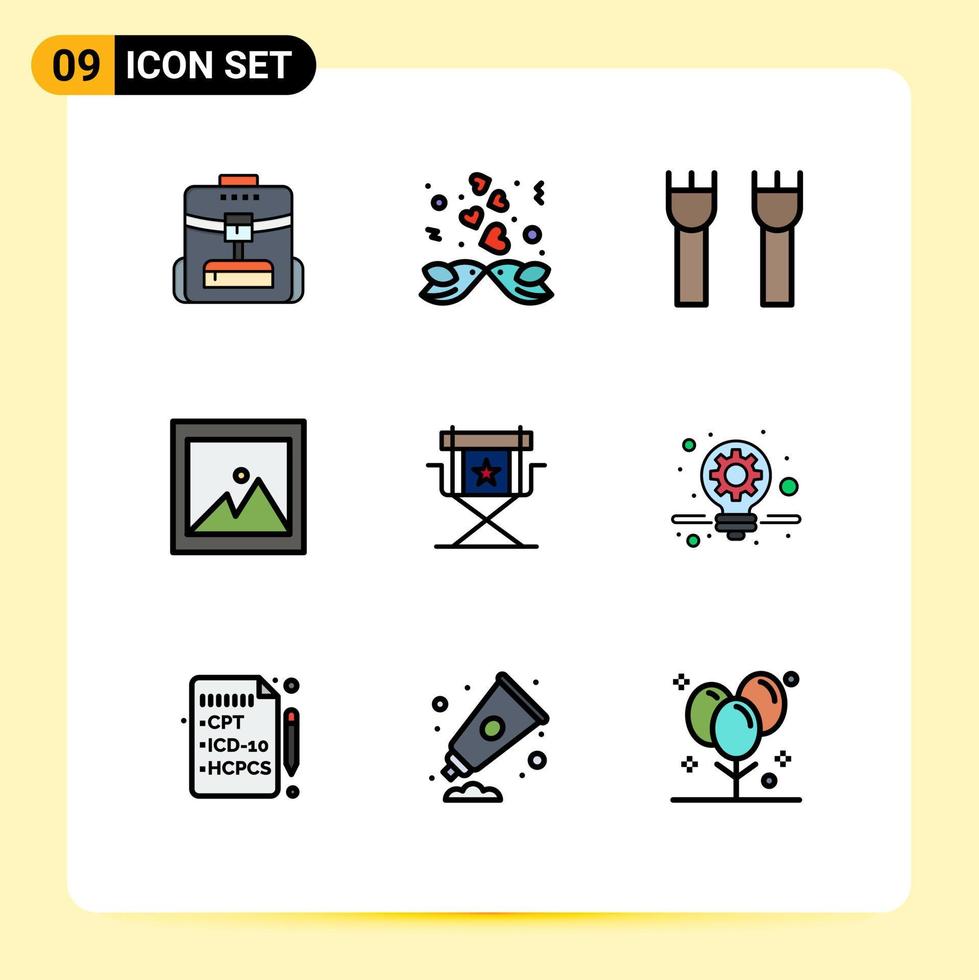 9 Universal Filledline Flat Colors Set for Web and Mobile Applications director picture castle photo medieval Editable Vector Design Elements