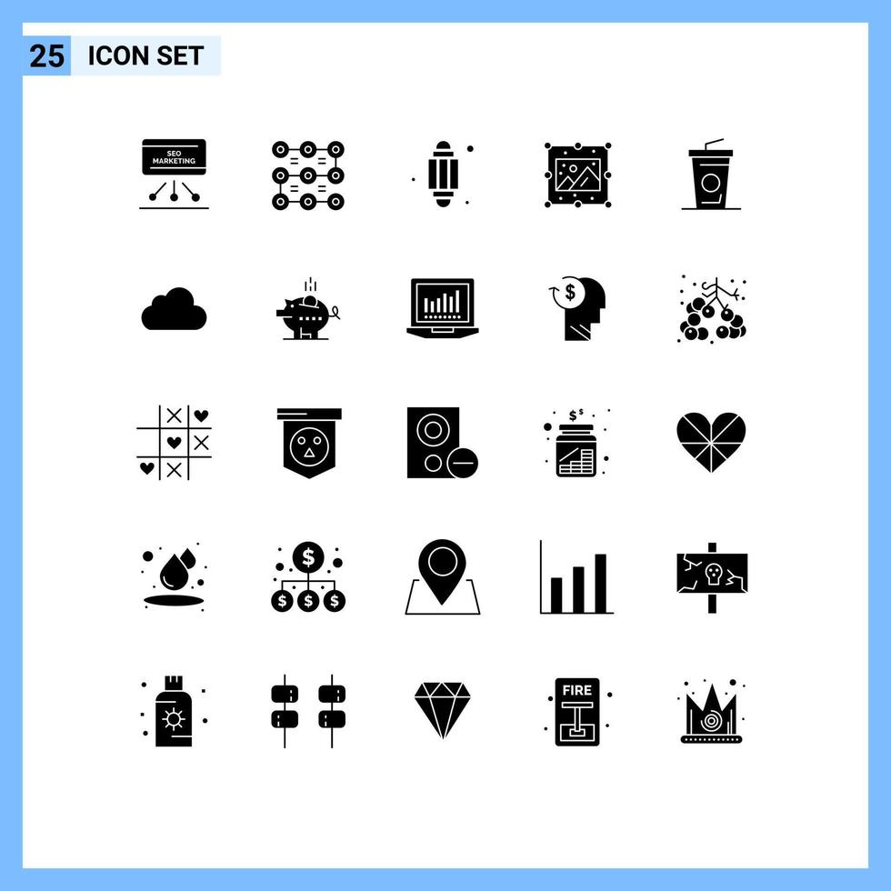 conjunto de pictogramas de 25 glifos sólidos simples de proceso de seguridad de imágenes de bebidas elementos de diseño vectorial editables de ramadán vector
