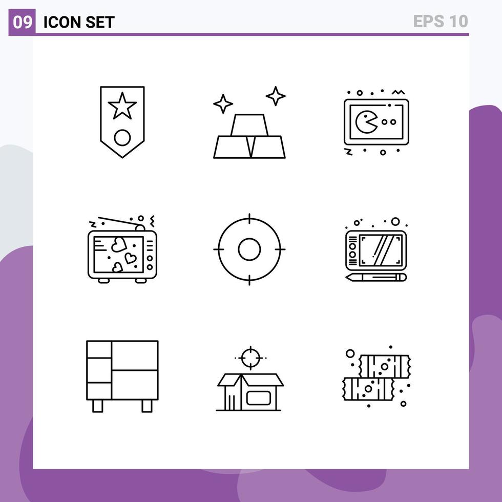 Universal Icon Symbols Group of 9 Modern Outlines of valentine passion pac man lovers console Editable Vector Design Elements