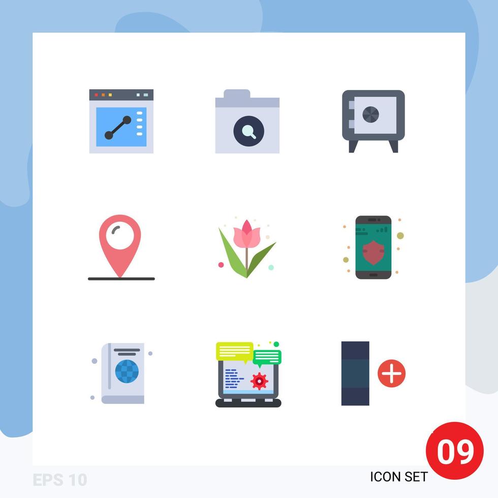 9 Universal Flat Color Signs Symbols of data flower journey easter pad lock Editable Vector Design Elements