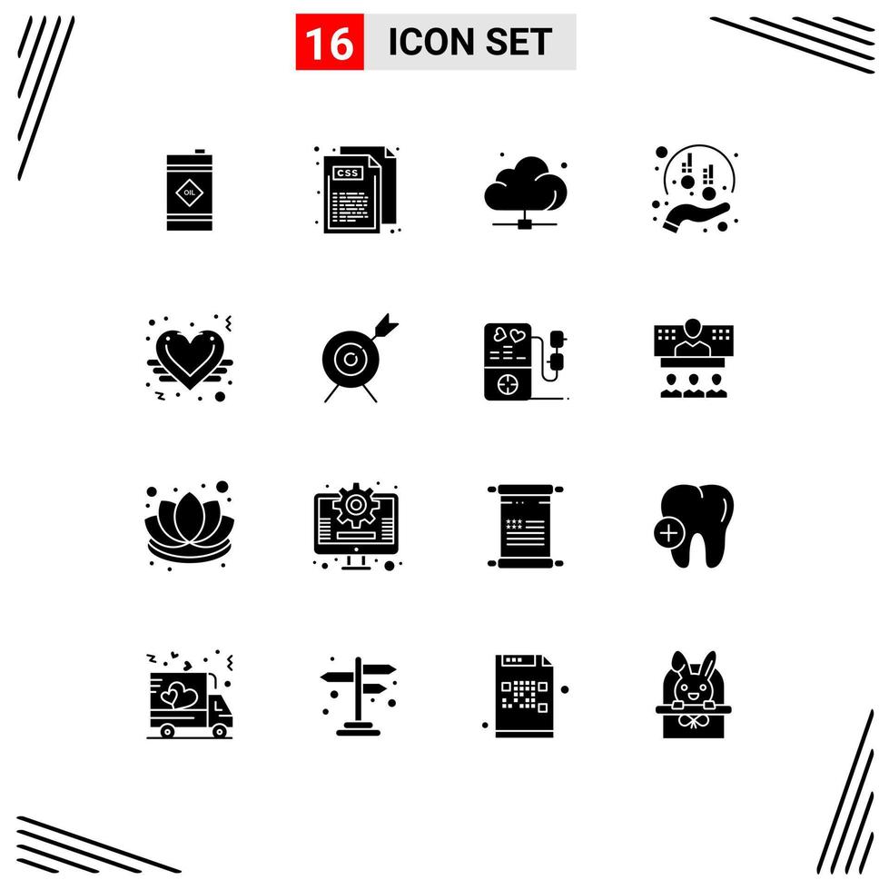 Set of 16 Modern UI Icons Symbols Signs for sponsorship funds cloud donation technology Editable Vector Design Elements