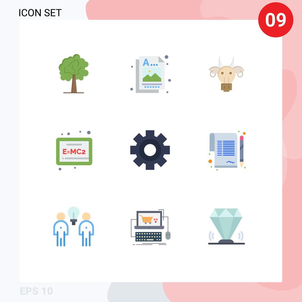 Modern Set of 9 Flat Colors and symbols such as setting cog animals formula board Editable Vector Design Elements