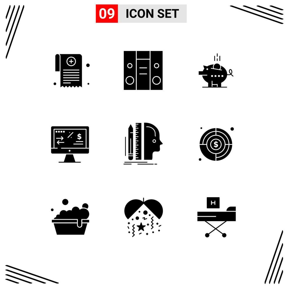 9 Universal Solid Glyphs Set for Web and Mobile Applications human computer economy income tax regulation Editable Vector Design Elements