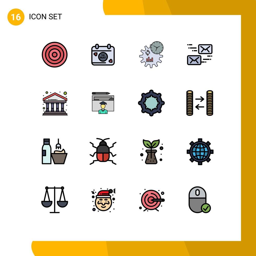 Set of 16 Commercial Flat Color Filled Lines pack for finance bank engineering message mail Editable Creative Vector Design Elements
