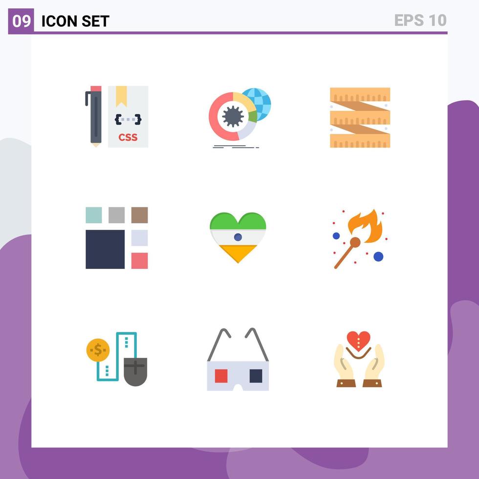 Set of 9 Vector Flat Colors on Grid for indian image globe frame waist Editable Vector Design Elements