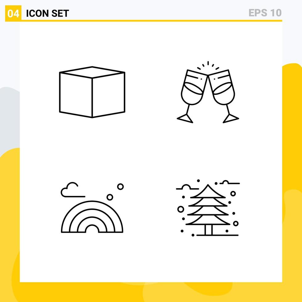Pictogram Set of 4 Simple Filledline Flat Colors of box rainbow drink romantic wave Editable Vector Design Elements