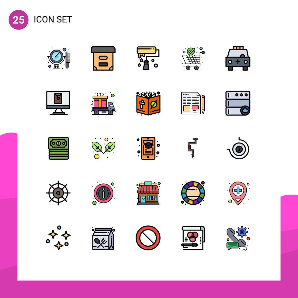 25 User Interface Filled line Flat Color Pack of modern Signs and Symbols of filled ambulance brush international global logistic Editable Vector Design Elements