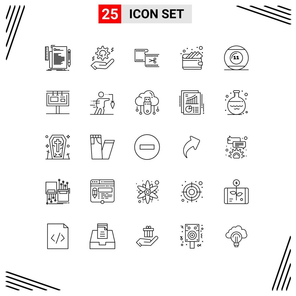 25 Line concept for Websites Mobile and Apps wallet cash brain movie edit Editable Vector Design Elements