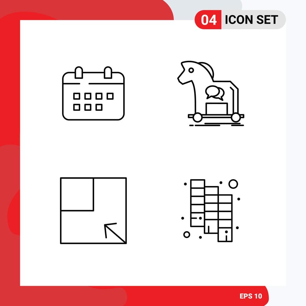 4 User Interface Line Pack of modern Signs and Symbols of calendar virus appointment horse turn Editable Vector Design Elements