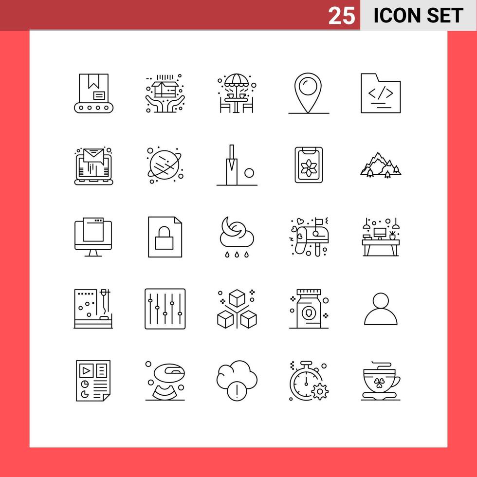 Line Pack of 25 Universal Symbols of business folder furniture pad lock location Editable Vector Design Elements