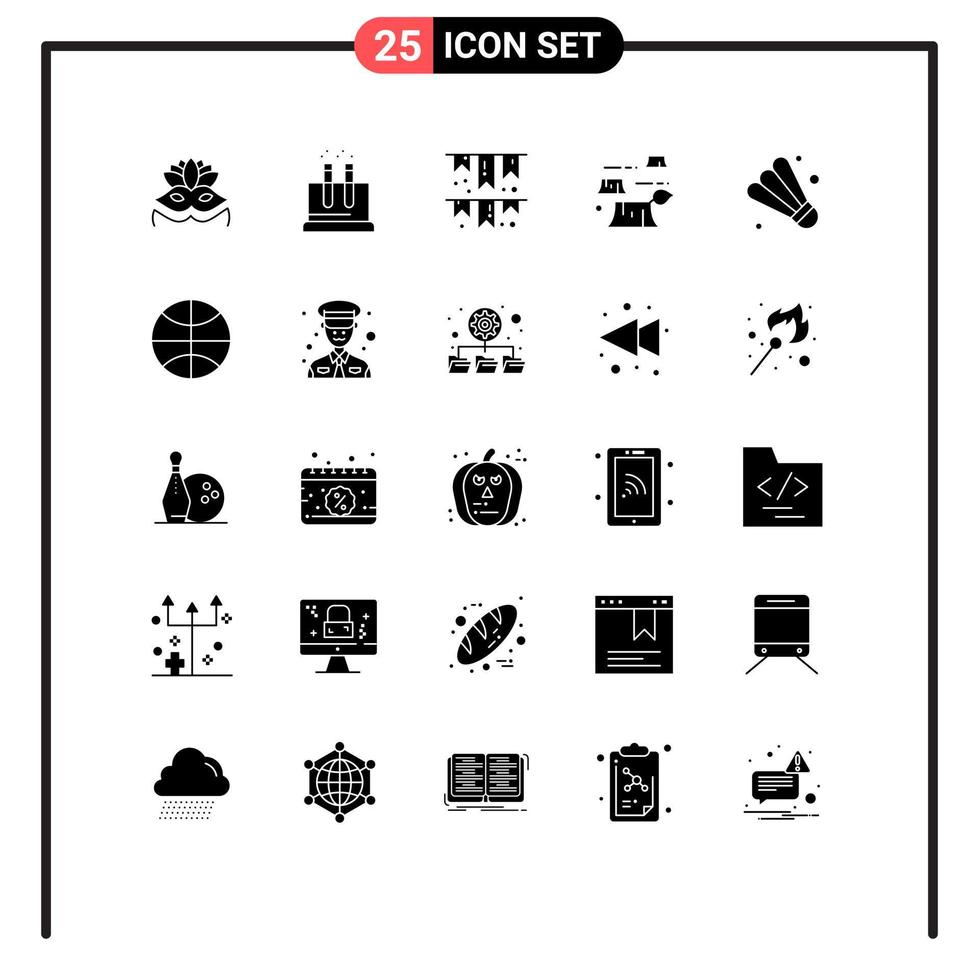 Stock Vector Icon Pack of 25 Line Signs and Symbols for sport badminton decoration environment deforestation Editable Vector Design Elements
