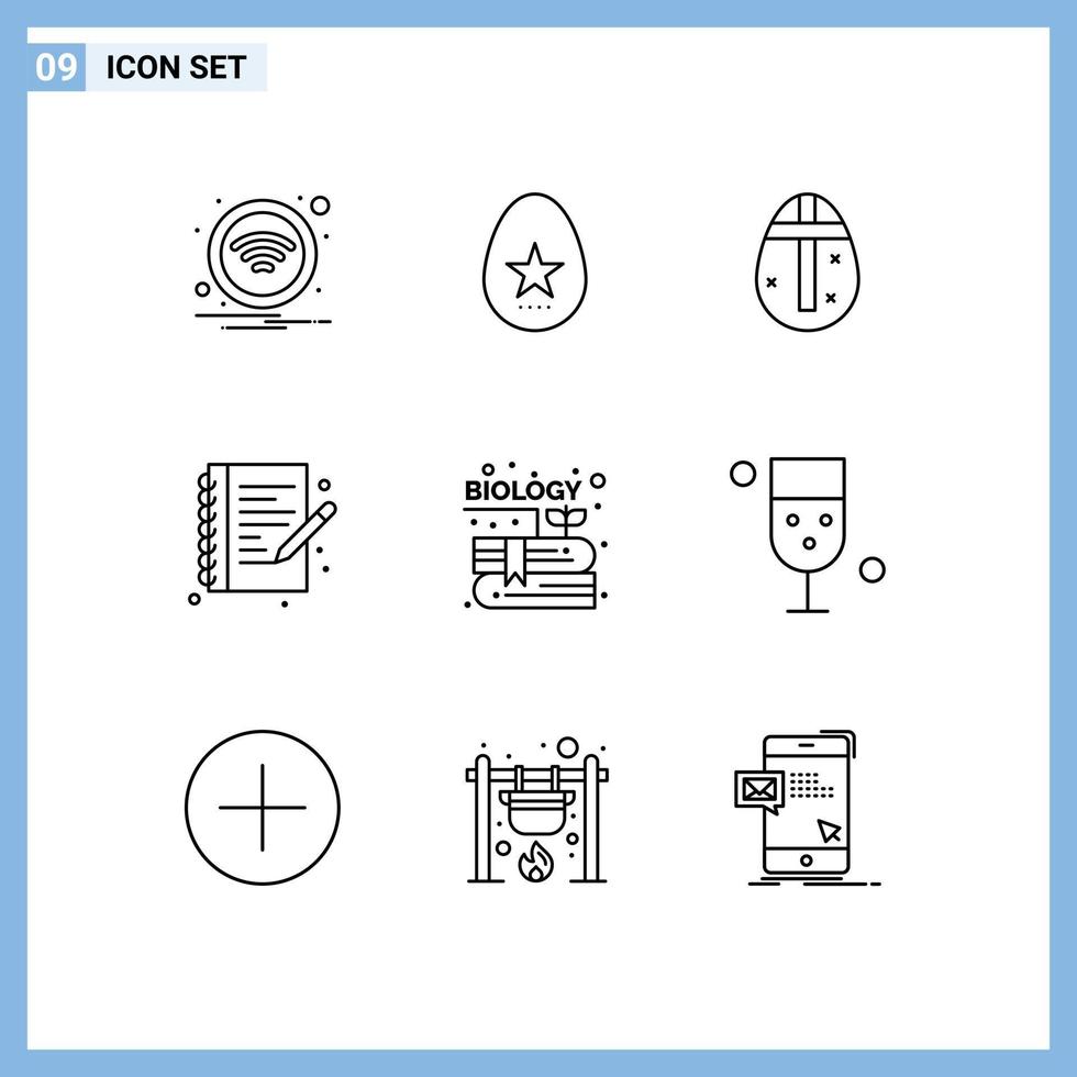 User Interface Pack of 9 Basic Outlines of content note book easter egg write hobbies Editable Vector Design Elements