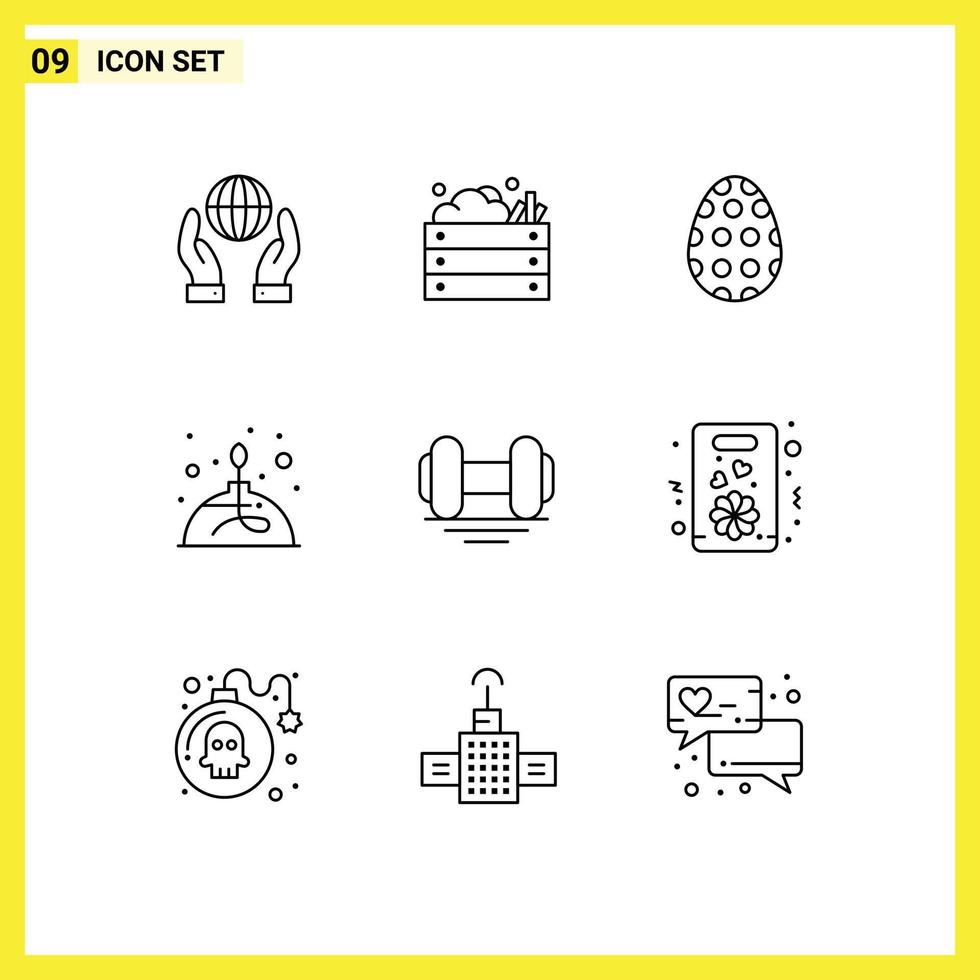 9 Universal Outlines Set for Web and Mobile Applications science fire vegetables burner egg Editable Vector Design Elements