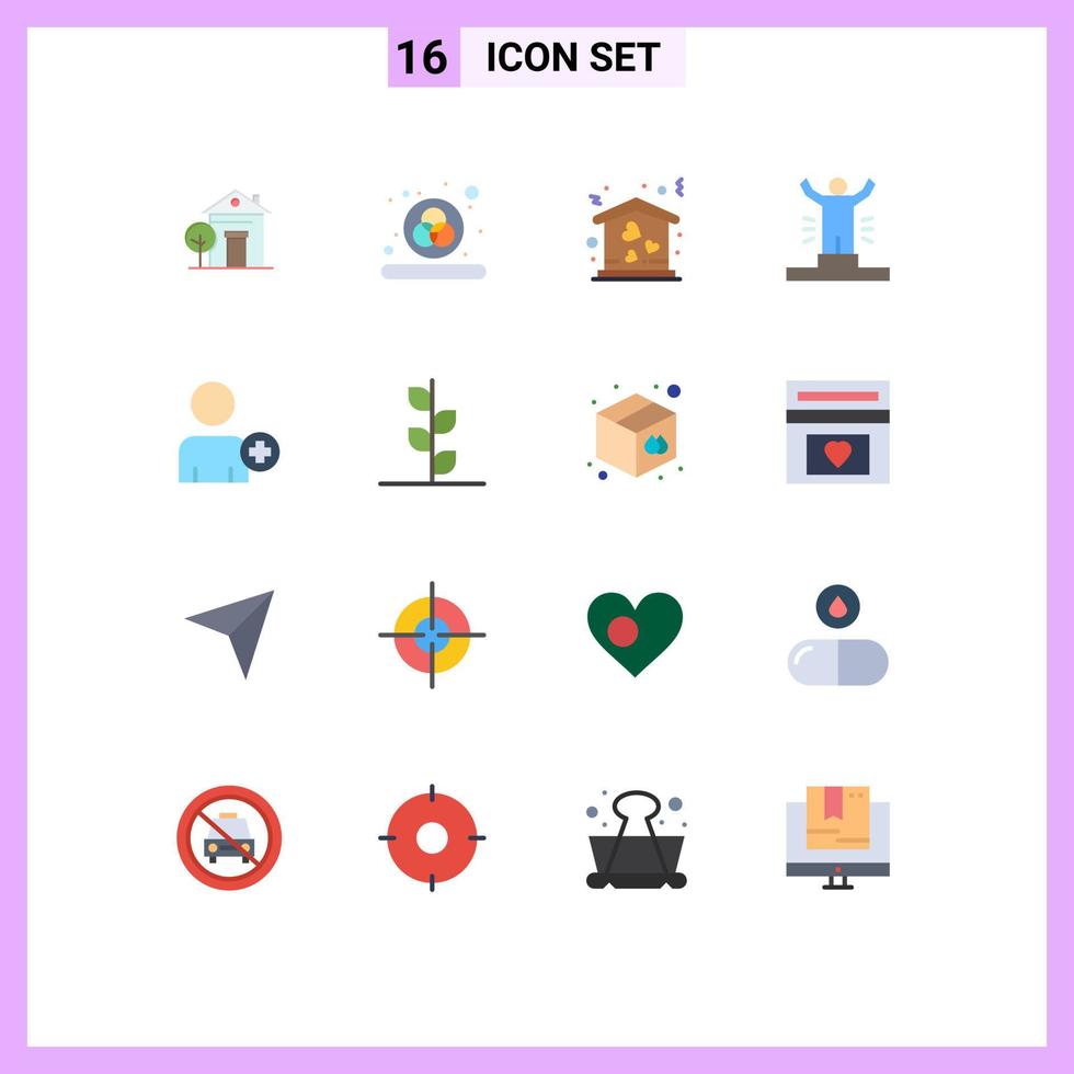 16 User Interface Flat Color Pack of modern Signs and Symbols of multimedia success house person competition Editable Pack of Creative Vector Design Elements