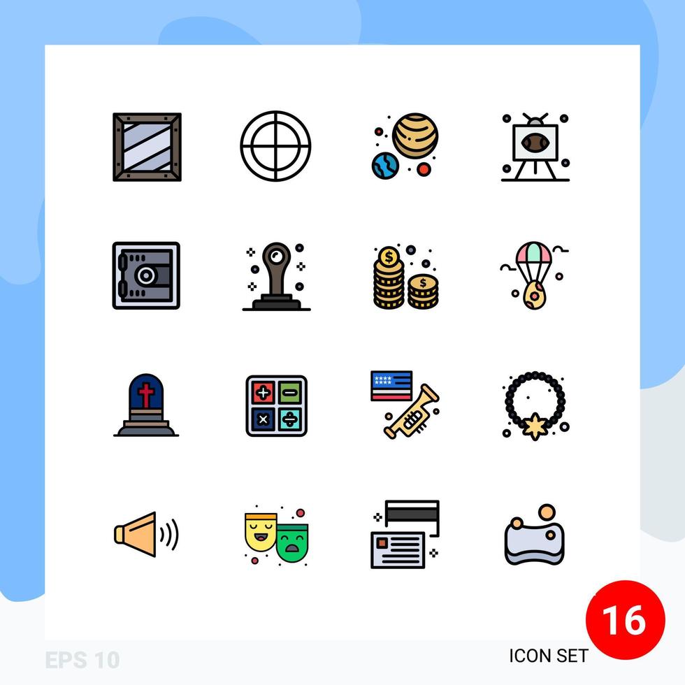 paquete de 16 líneas llenas de colores planos modernos, signos y símbolos para medios de impresión web, como elementos de diseño de vectores creativos editables de fútbol objetivo de casilleros