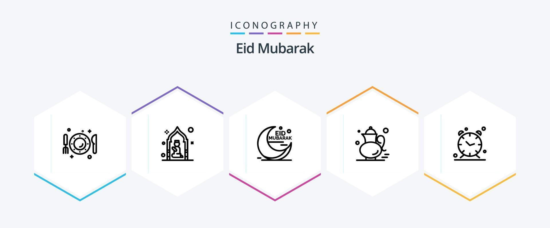 Eid Mubarak 25 Line icon pack including qehwa. tea. man. muslim. moon vector