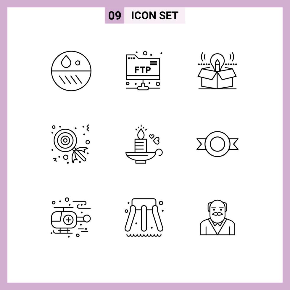 Set of 9 Vector Outlines on Grid for heart candle package lollipop candy Editable Vector Design Elements