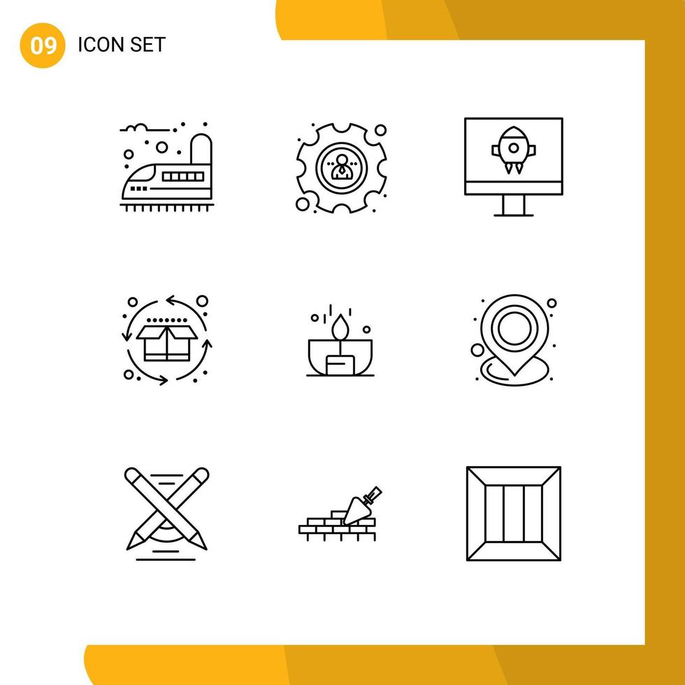 Pack of 9 creative Outlines of lighter dark rocket candle product Editable Vector Design Elements