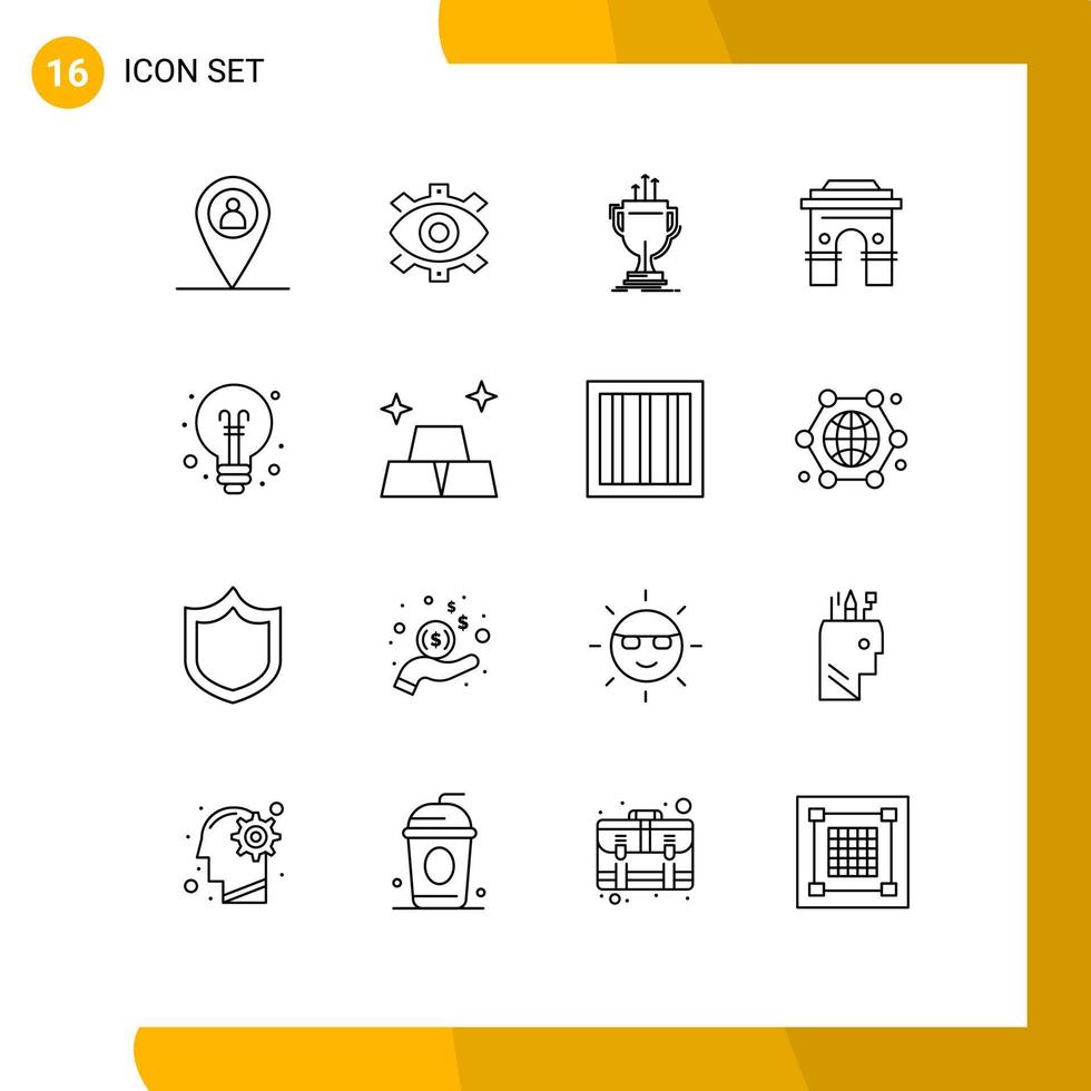 Set of 16 Commercial Outlines pack for hinduism culture modern prize cup Editable Vector Design Elements