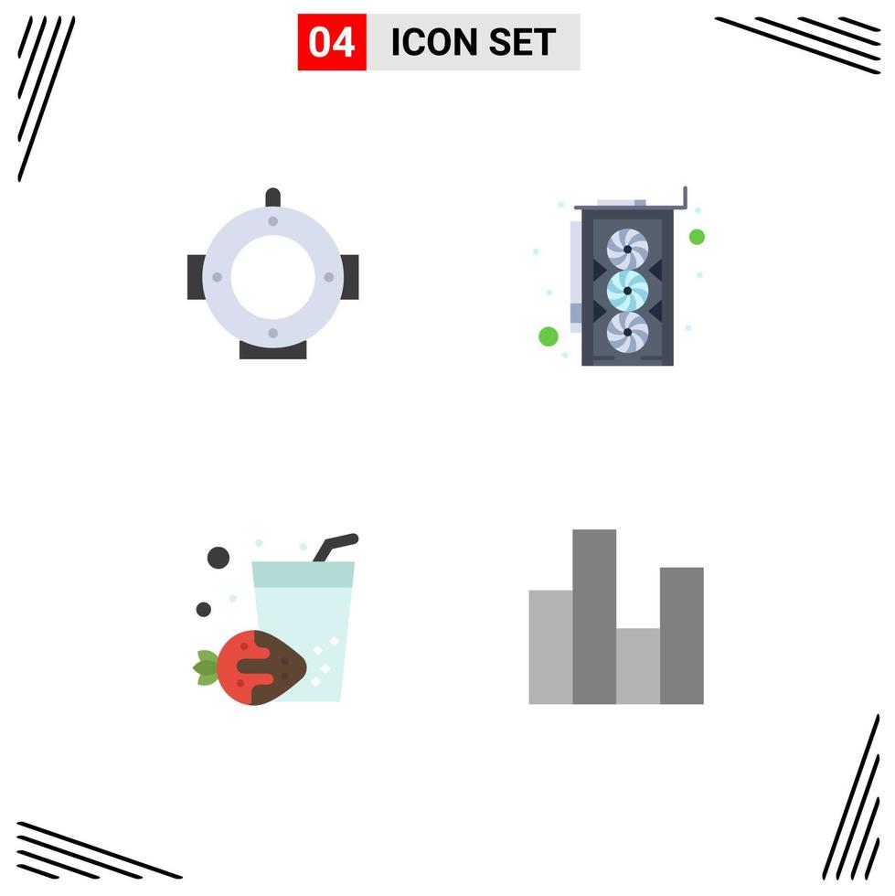 conjunto de pictogramas de 4 iconos planos simples de elementos de diseño de vector editables de tabla de bebida de computadora de barra de buceo