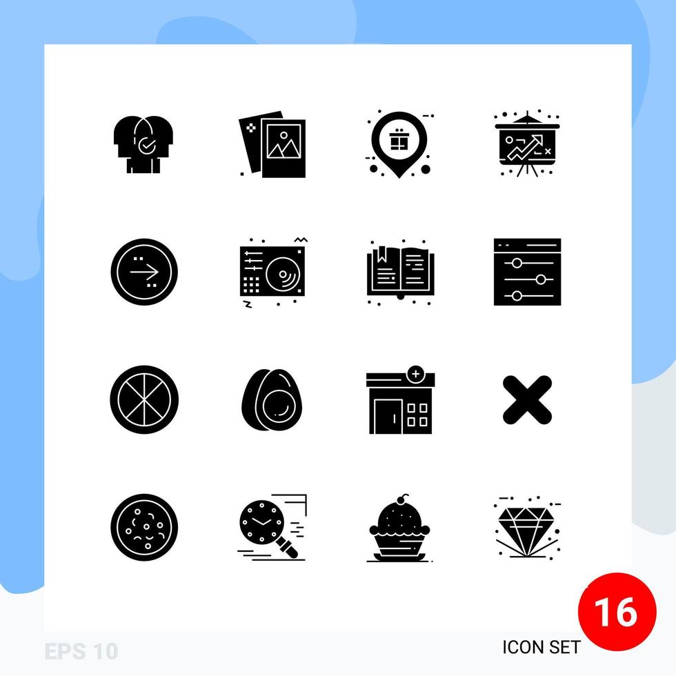 Modern Set of 16 Solid Glyphs and symbols such as strategy economy photography shopping place Editable Vector Design Elements