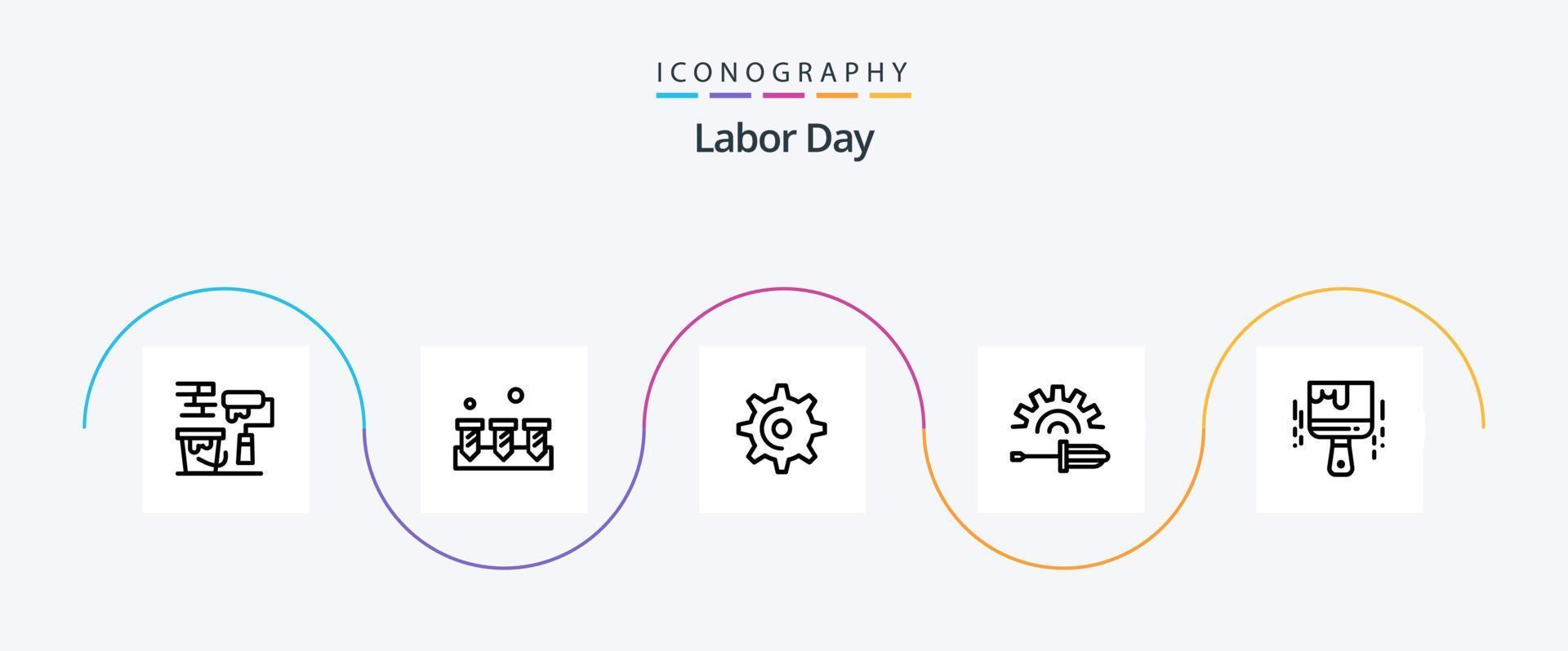 Labor Day Line 5 Icon Pack Including driver . equipment . teeth. gear vector