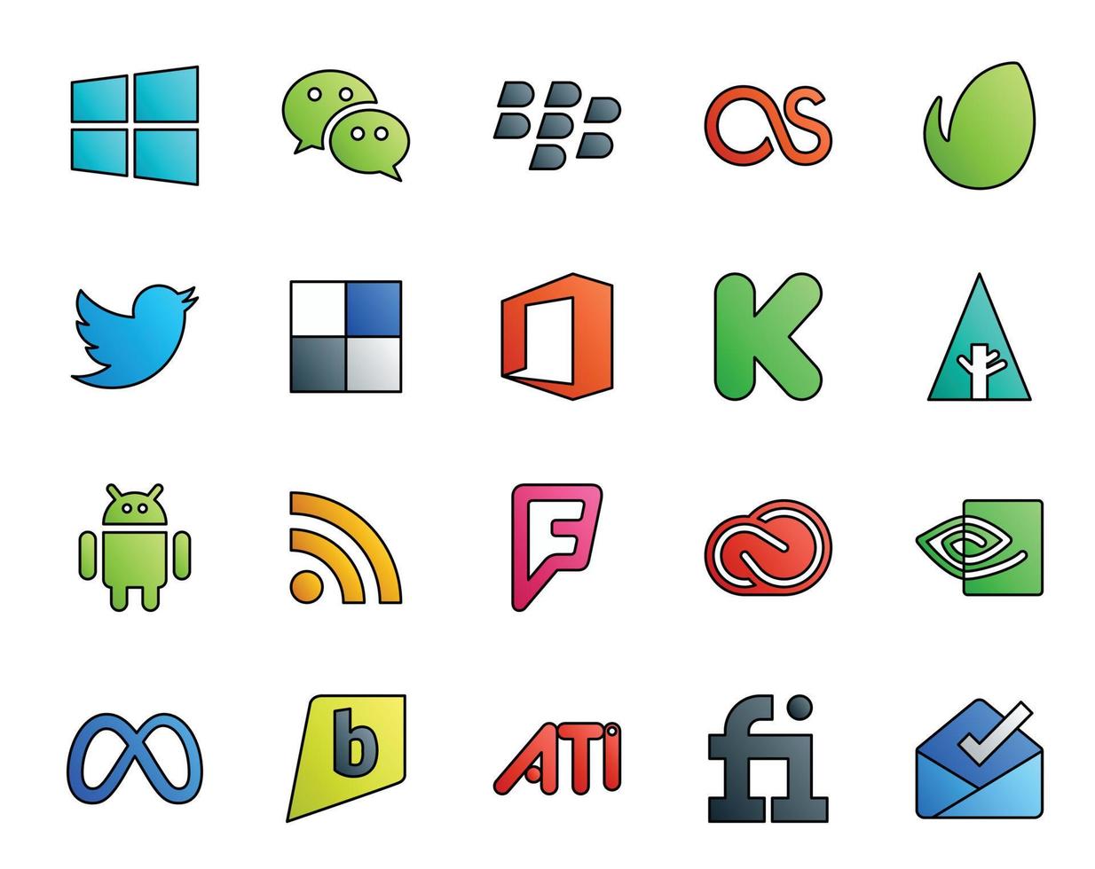 20 Social Media Icon Pack Including adobe creative cloud delicious foursquare android vector
