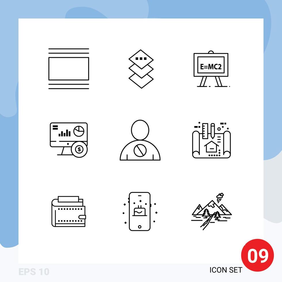 Set of 9 Vector Outlines on Grid for blocked investment chemistry graph monitor Editable Vector Design Elements