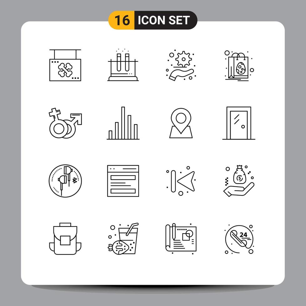 Mobile Interface Outline Set of 16 Pictograms of venus shopping science egg bag Editable Vector Design Elements