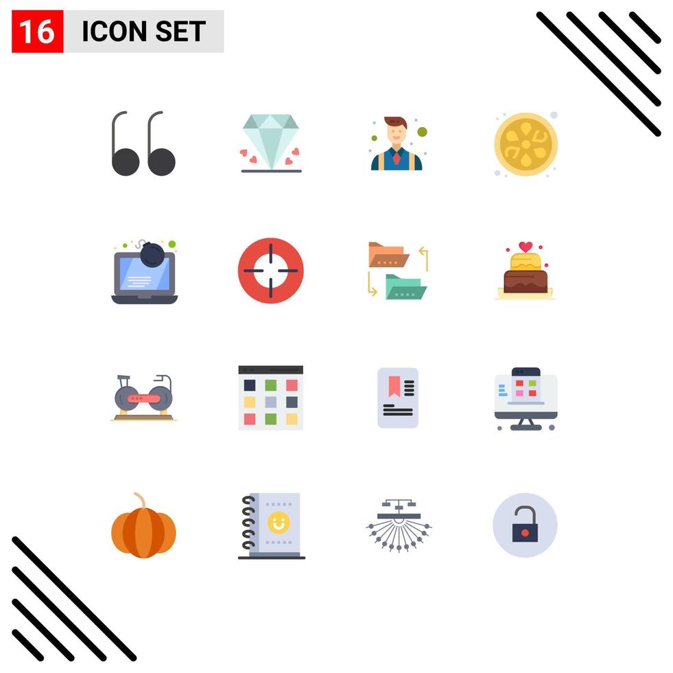 16 Thematic Vector Flat Colors and Editable Symbols of laptop computer entrepreneur bomb lotus Editable Pack of Creative Vector Design Elements