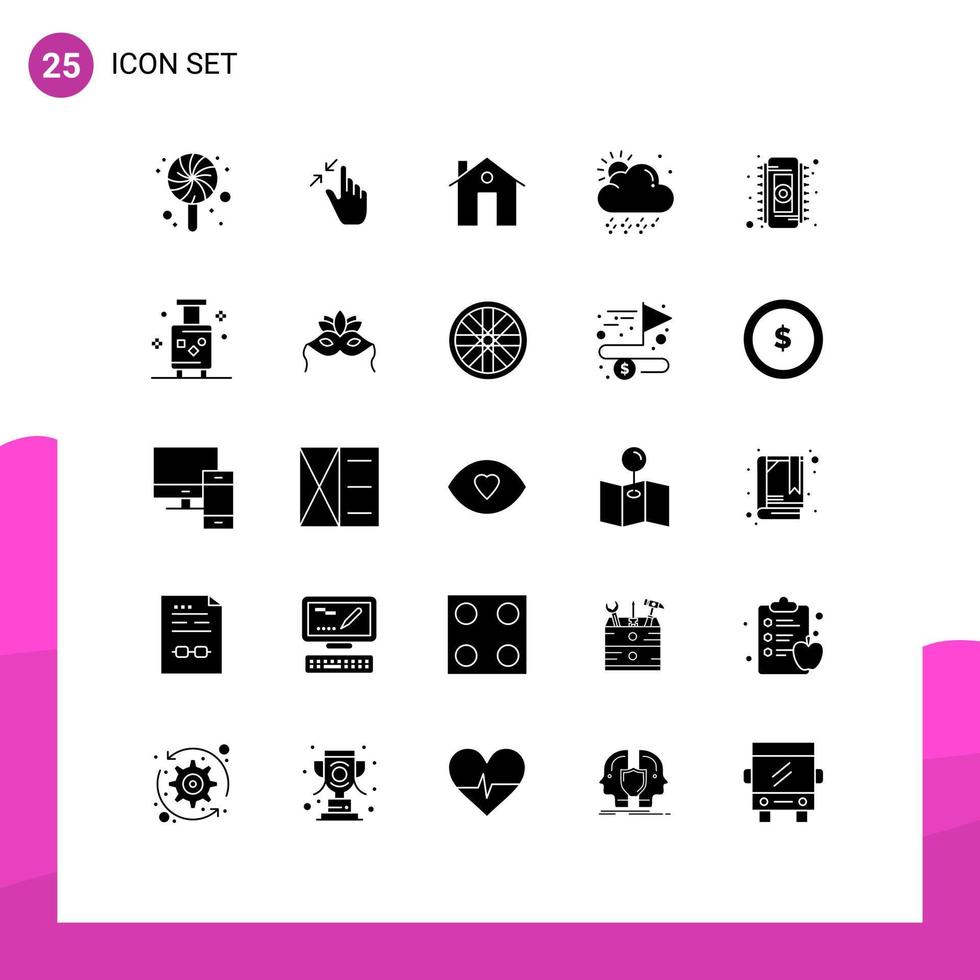 Universal Icon Symbols Group of 25 Modern Solid Glyphs of electronic weather address snowy construction Editable Vector Design Elements