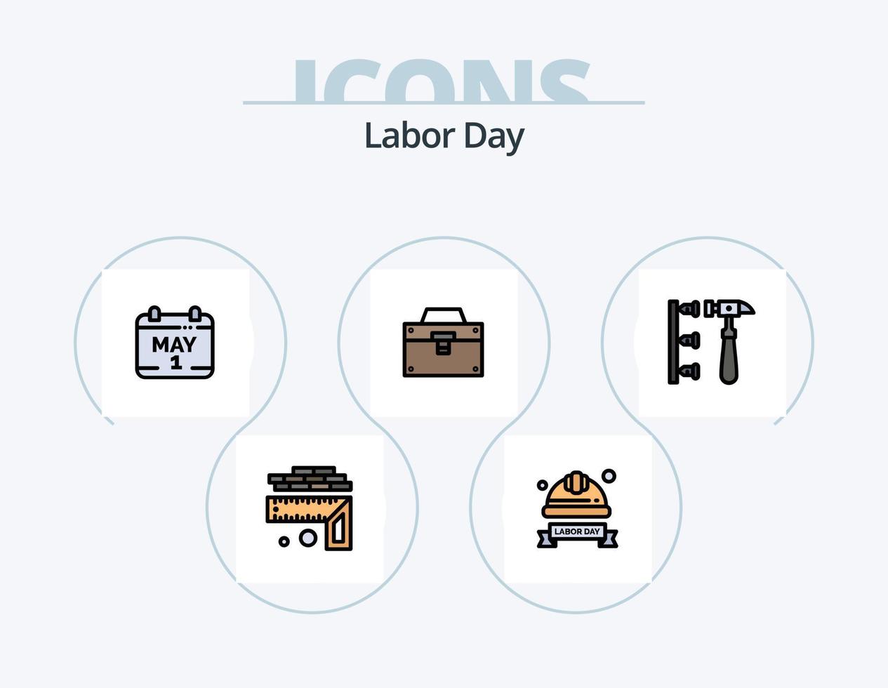 diseño de iconos del paquete de iconos llenos de línea del día del trabajo 5. bolso . hora. erróneamente día . calendario vector