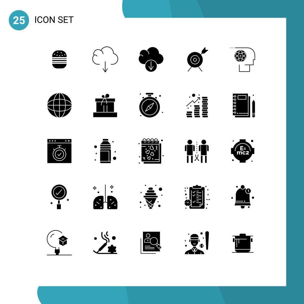 25 Universal Solid Glyphs Set for Web and Mobile Applications search globe aim personnel job Editable Vector Design Elements