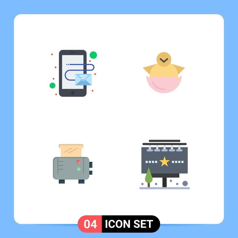 Set of 4 Commercial Flat Icons pack for address toast machine egg baby ads Editable Vector Design Elements