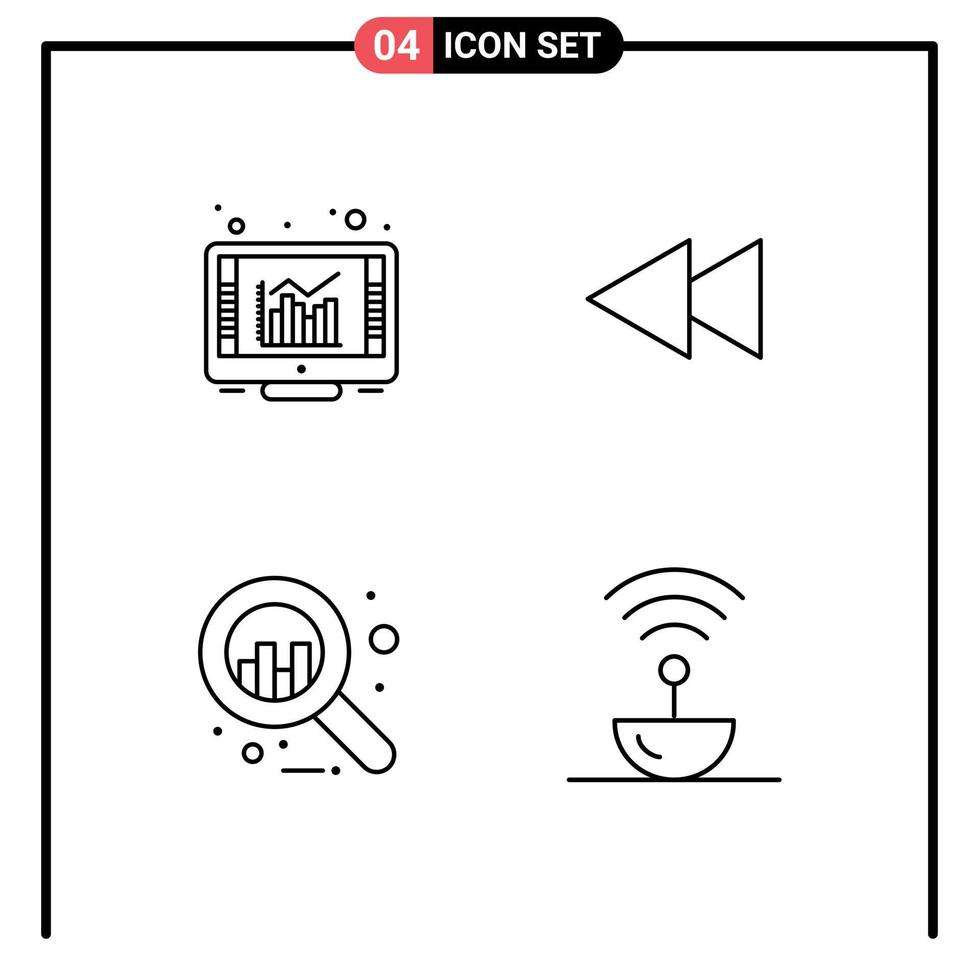 Pack of 4 creative Filledline Flat Colors of browser business report reverse antenna Editable Vector Design Elements