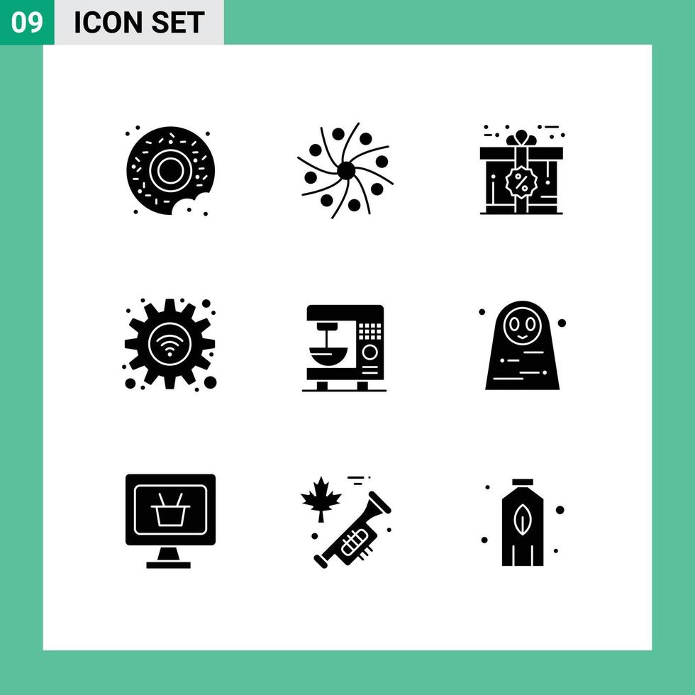 9 Universal Solid Glyph Signs Symbols of electric wifi bonus settings gear Editable Vector Design Elements