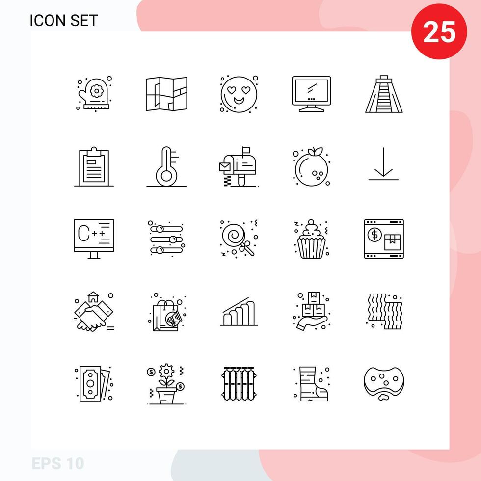 Stock Vector Icon Pack of 25 Line Signs and Symbols for clipboard landmark love chichen itza imac Editable Vector Design Elements