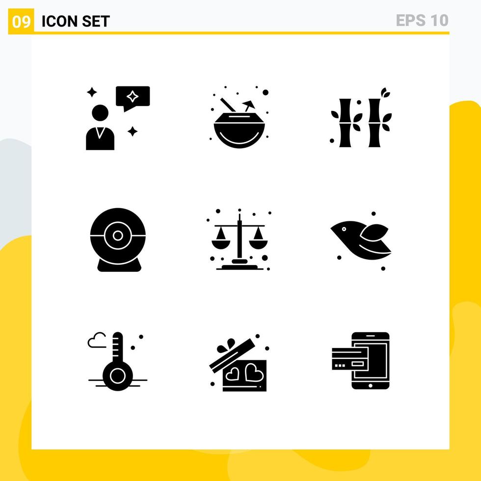 Set of 9 Vector Solid Glyphs on Grid for level balance scale china balance webcam Editable Vector Design Elements