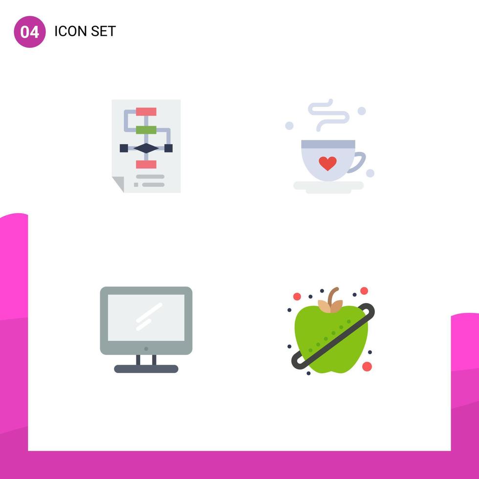 grupo de 4 iconos planos modernos establecidos para elementos de diseño de vectores editables de dispositivos de papá de procesos informáticos de negocios