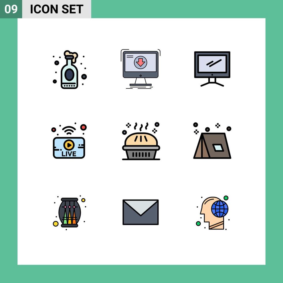 Set of 9 Modern UI Icons Symbols Signs for news broadcasting game utube imac Editable Vector Design Elements