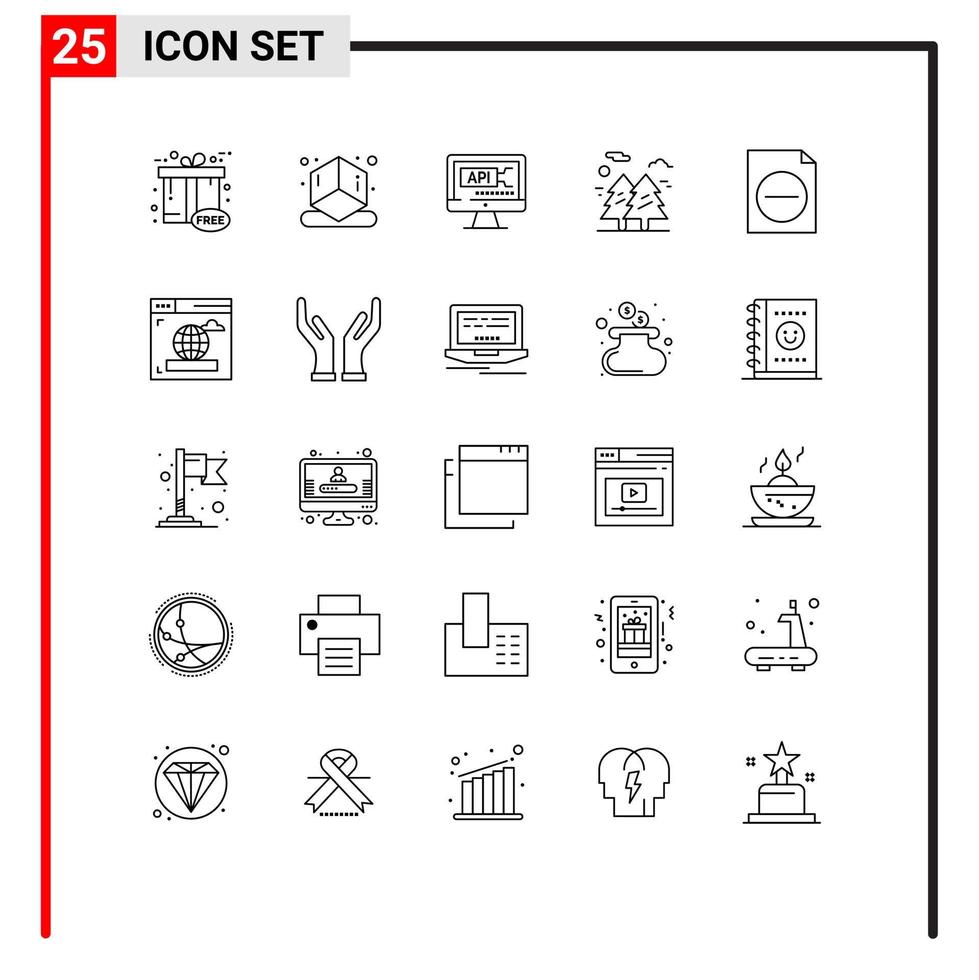 Group of 25 Lines Signs and Symbols for document park code hiking tree Editable Vector Design Elements